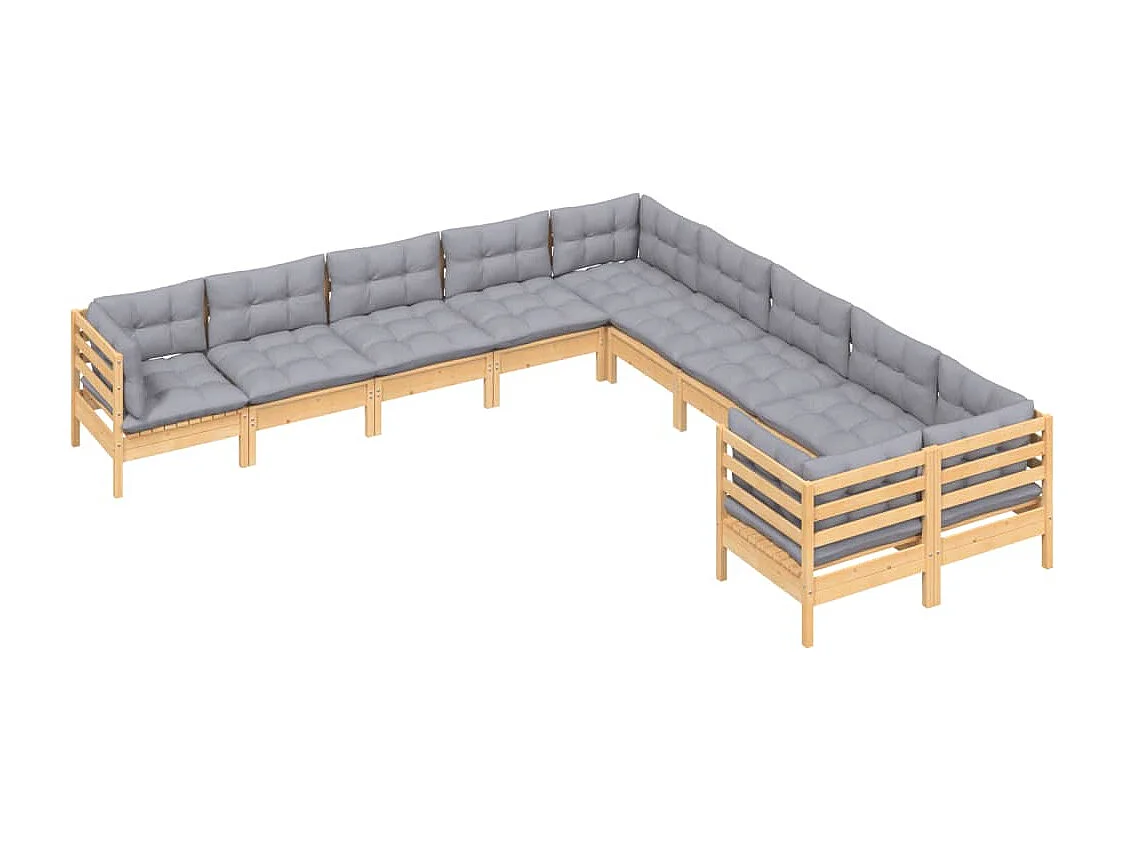 10-delige Loungeset met grijze kussens grenenhout