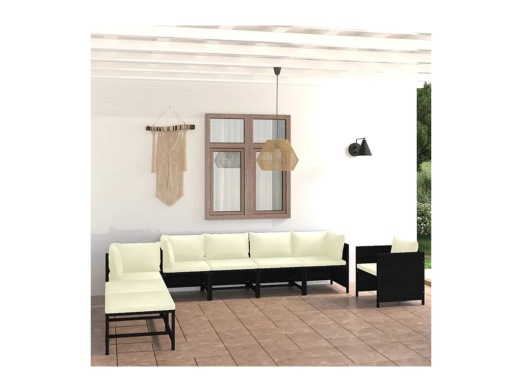 Salon de jardin 8 pièces avec coussins Résine tressée Noir