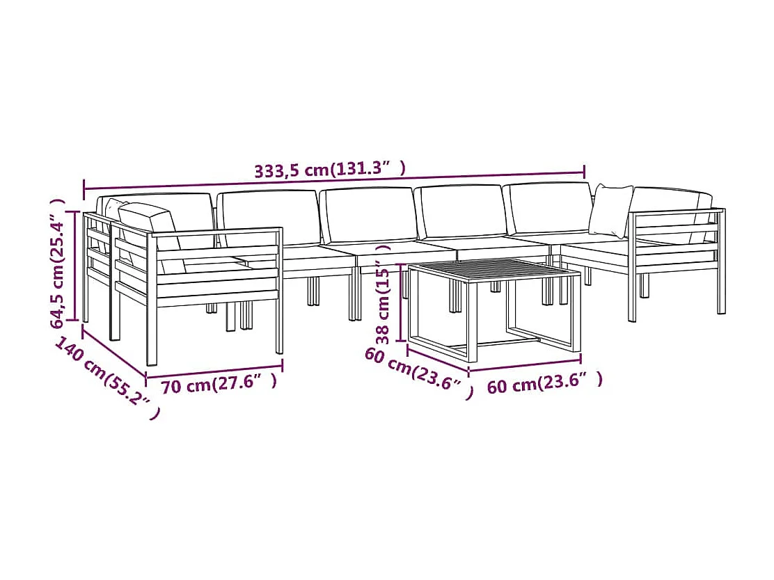 Salon de jardin 8 pièces avec coussins Aluminium Anthracite