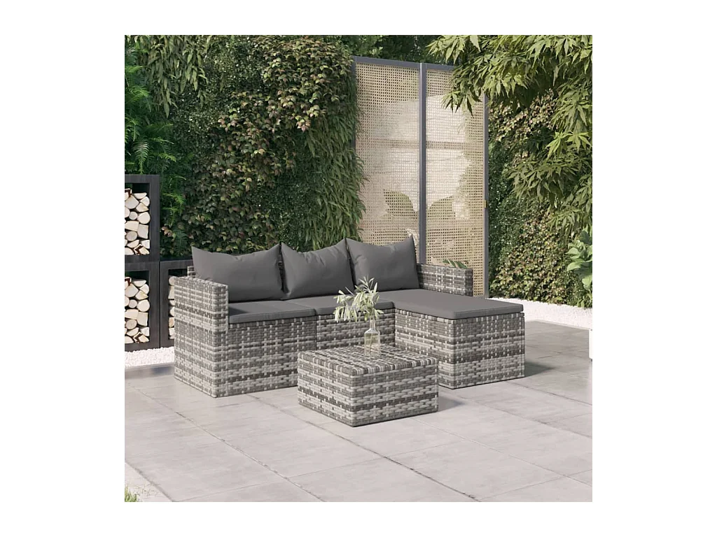 Salon de jardin 3 pièces avec coussins Gris Résine tressée