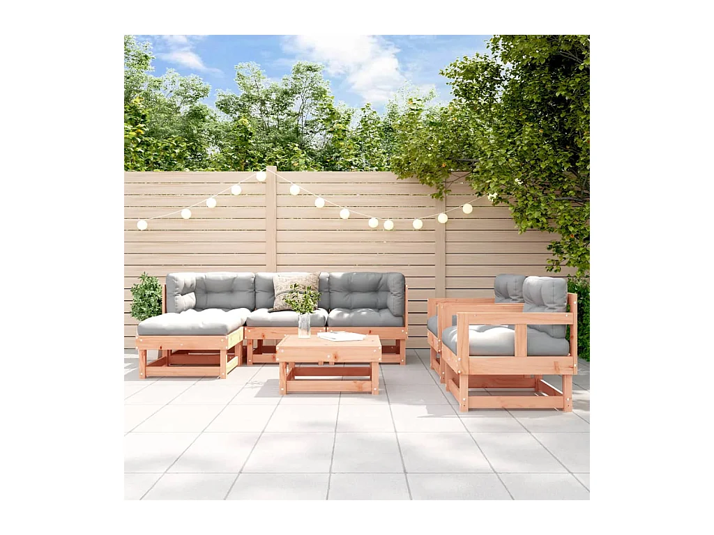 Salon de jardin 7 pièces avec coussins bois massif douglas