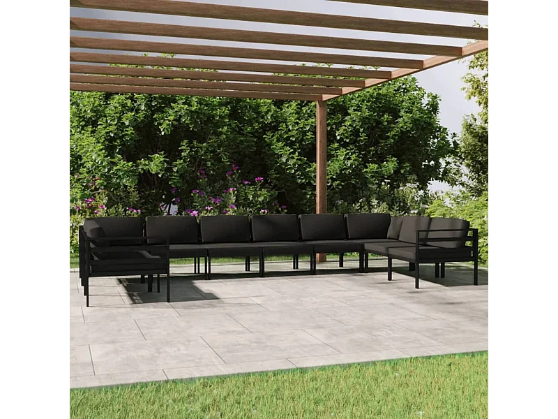 Set muebles de jardín 10 piezas y cojines aluminio gris antracita
