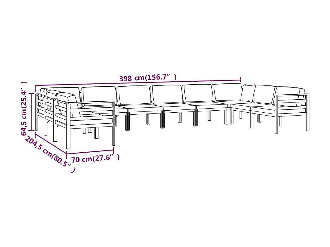 Salon de jardin 10 pièces avec coussins Aluminium Anthracite