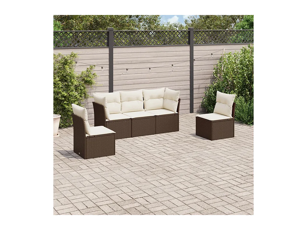 Salon de jardin avec coussins 5 pièces marron résine tressée