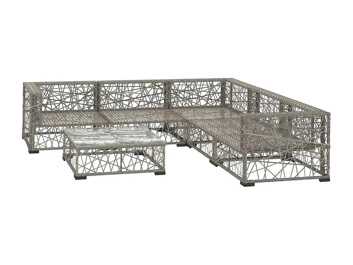 Salon de jardin 6 pièces avec coussins Résine tressée Gris