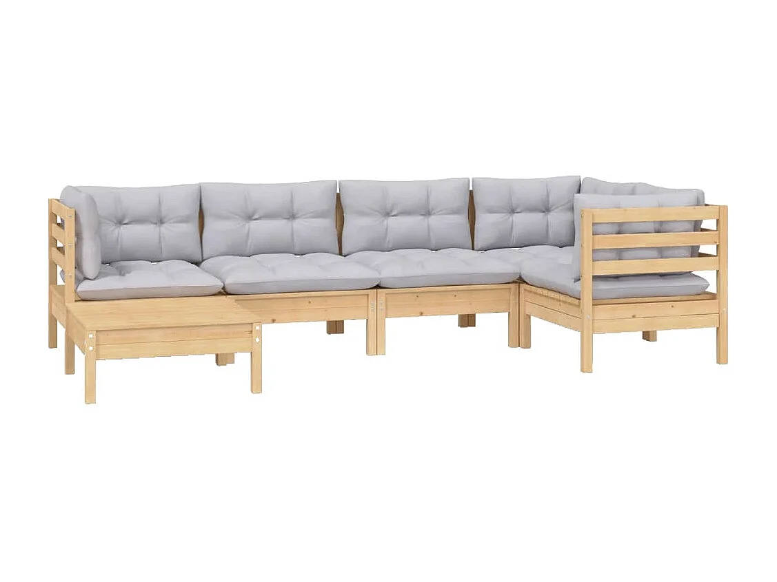 Salon de jardin 6 pièces avec coussins gris bois de pin massif