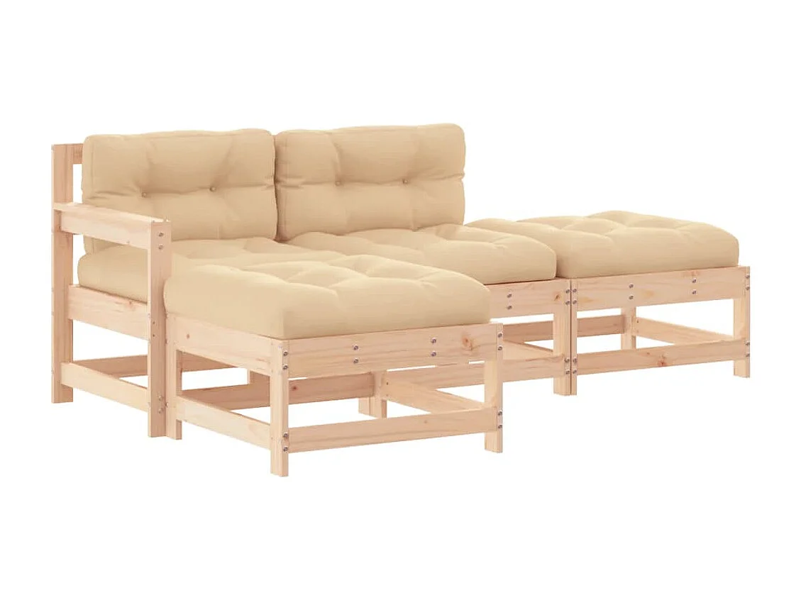 Salon de jardin 4 pièces avec coussins bois massif
