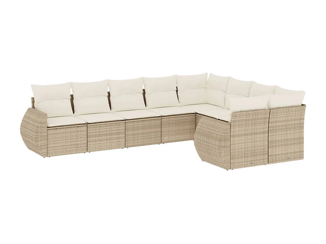 Salon de jardin avec coussins 9 pièces beige résine tressée