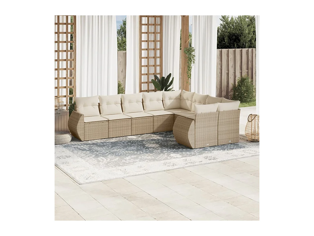 Salon de jardin avec coussins 9 pièces beige résine tressée