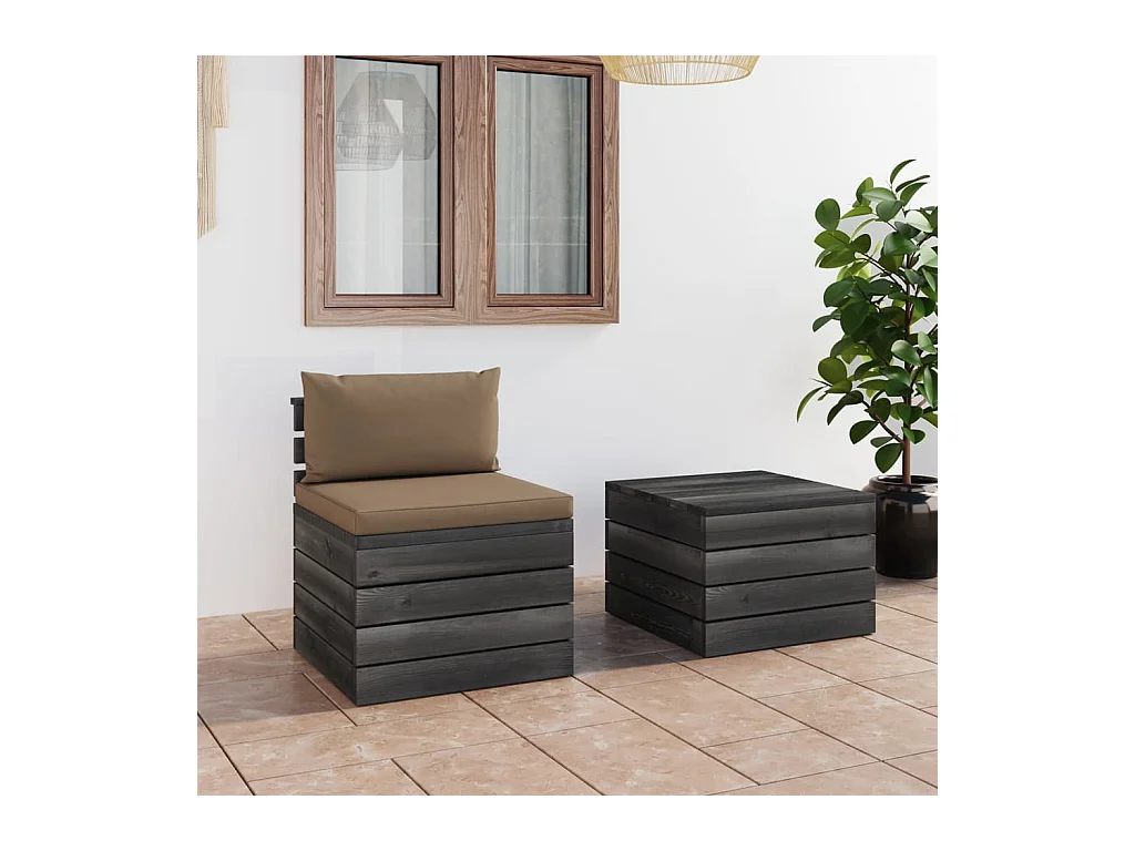 2-delige Loungeset met kussens pallet massief grenenhout