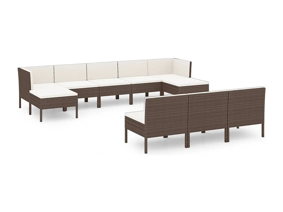 10 peças conjunto lounge jardim c/ almofadões vime PE castanho