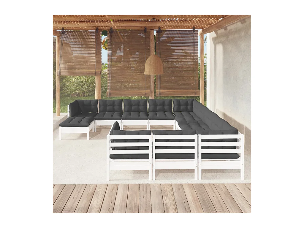 Muebles de jardín 12 piezas con cojines blanco madera de pino