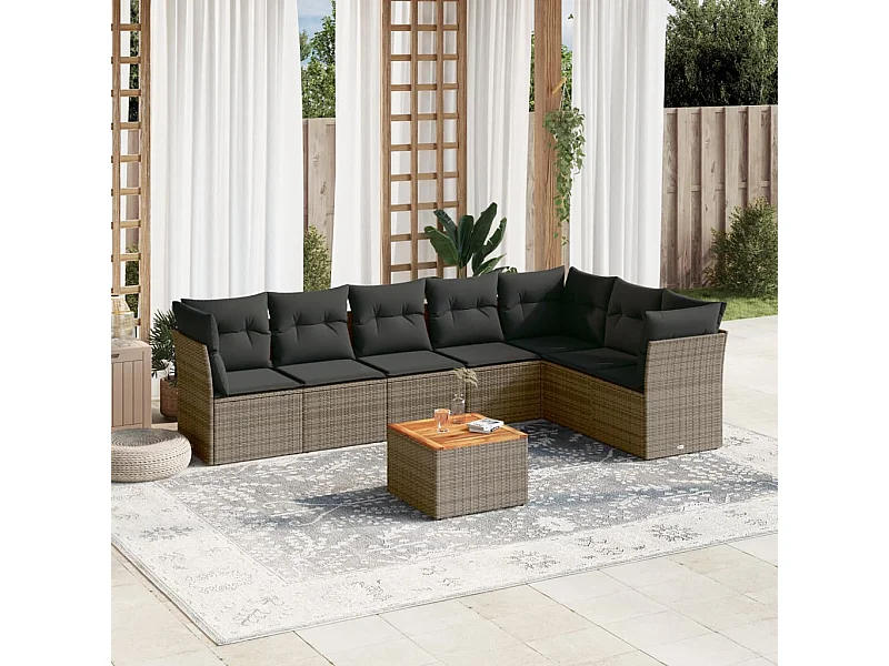 8-delige Loungeset met kussens poly rattan grijs