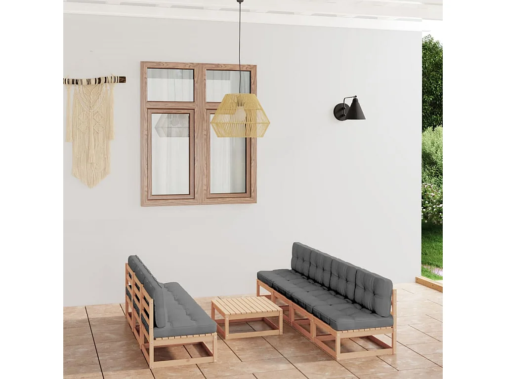 Salon de jardin 8 pièces avec coussins Bois de pin massif