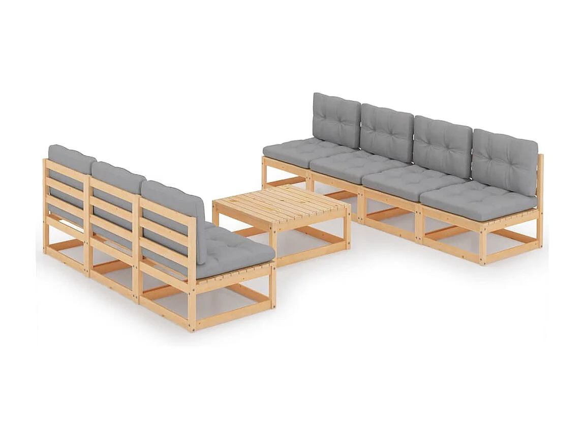 Salon de jardin 8 pièces avec coussins Bois de pin massif