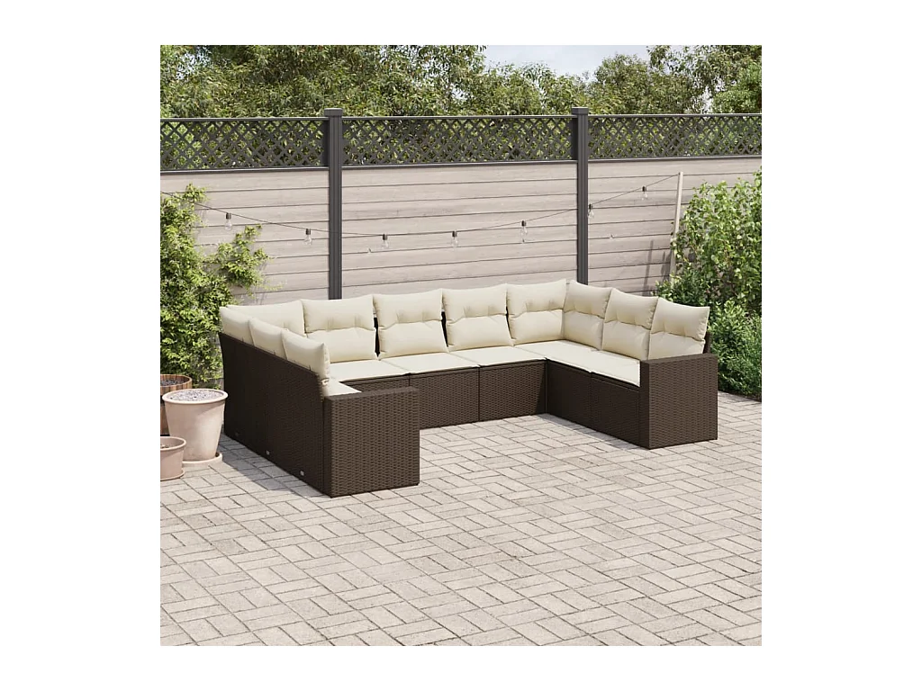 Salon de jardin avec coussins 9 pièces marron résine tressée