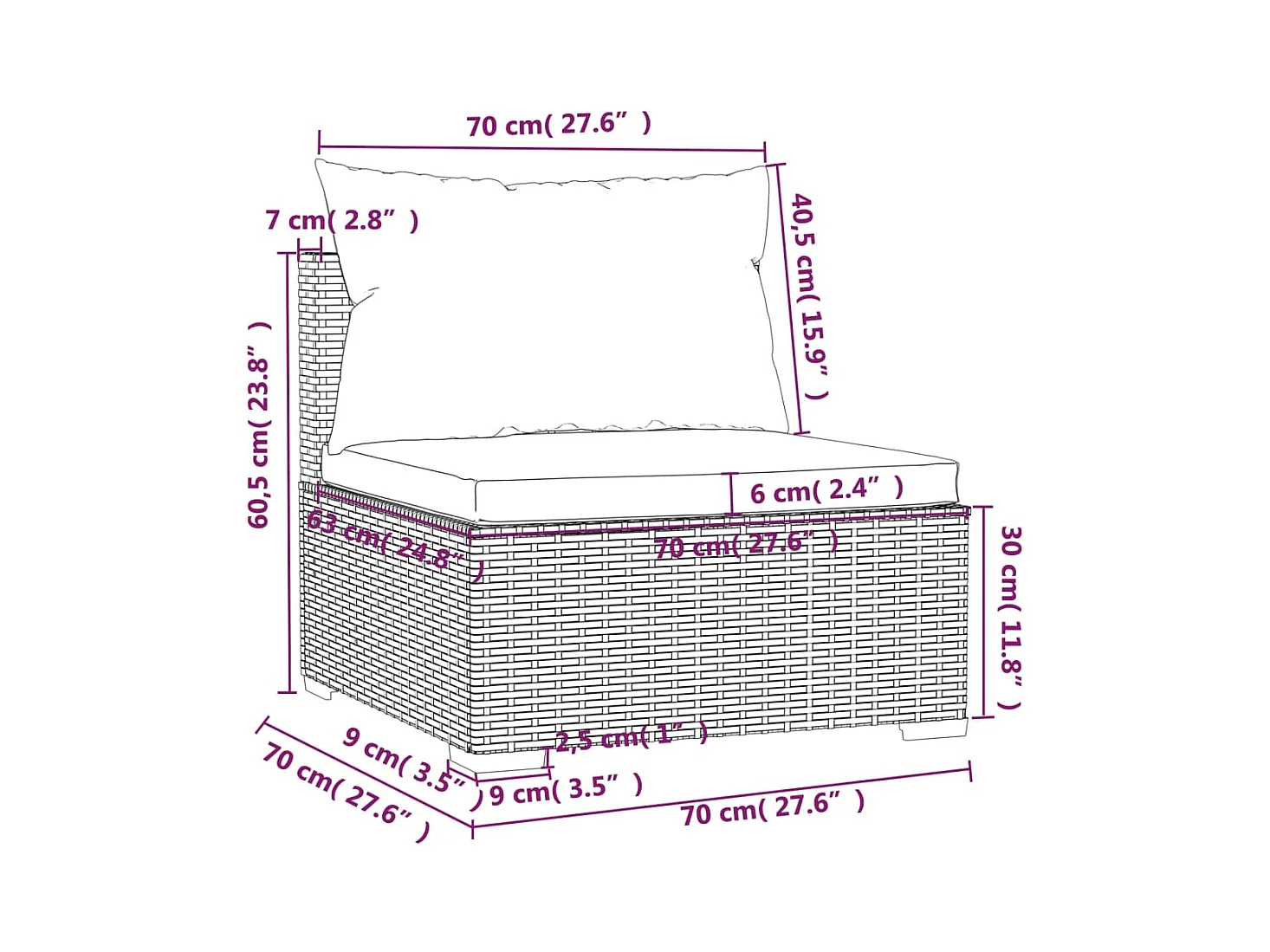 Salon de jardin 5 pièces avec coussins Résine tressée Noir