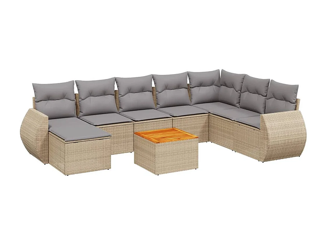 Salon de jardin avec coussins 9 pièces beige résine tressée