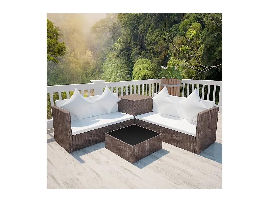 Salon de jardin 4 pièces avec coussins Résine tressée Marron