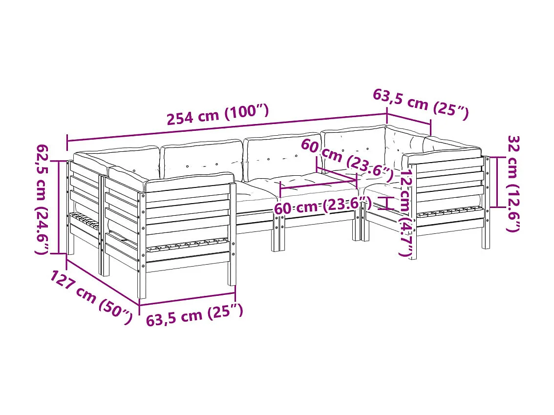 6 peças conj. sofás jardim c/ almofadões madeira abeto-de-douglas
