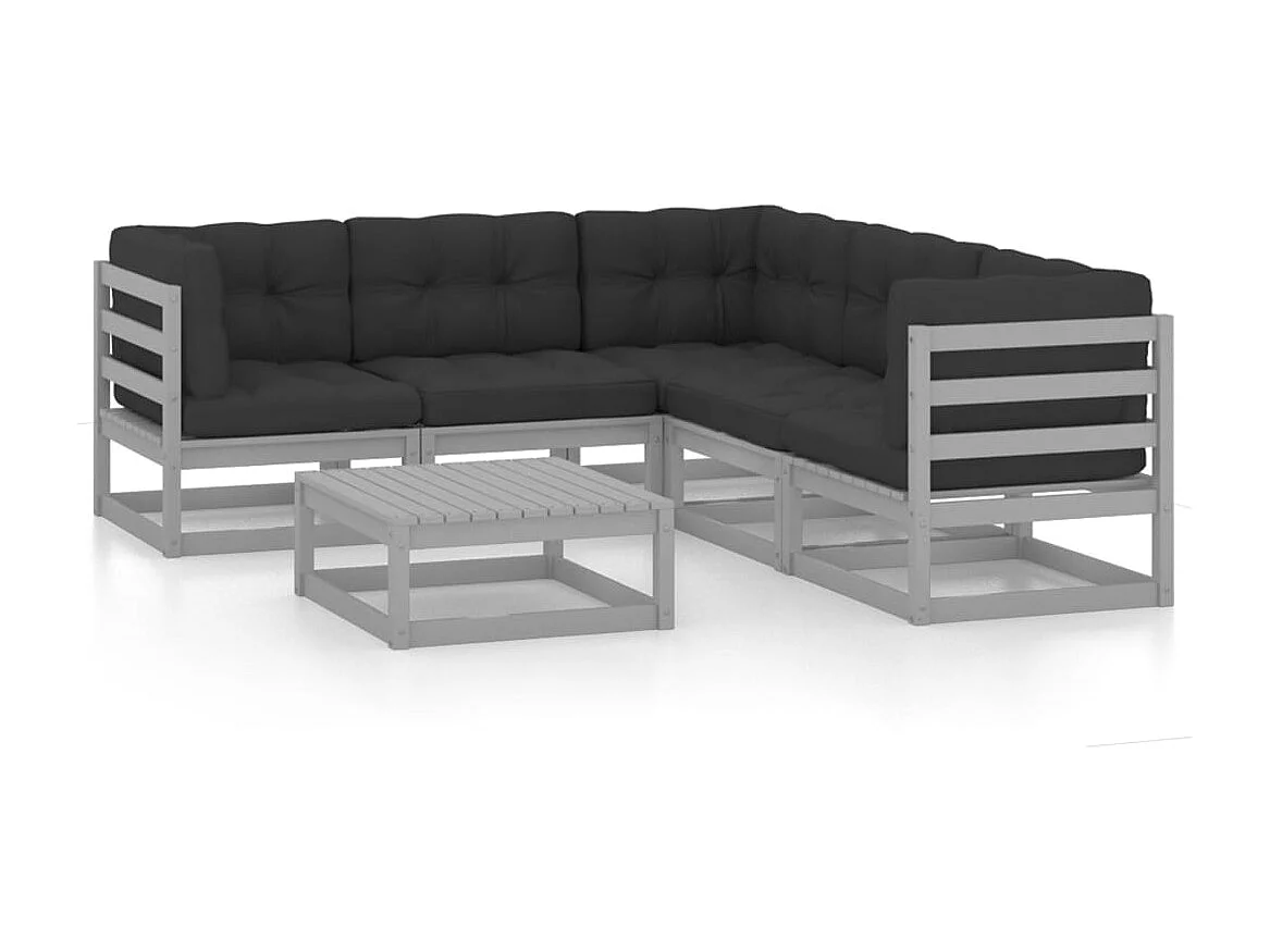 Juego de muebles de jardín 6 piezas y cojines madera pino maciza