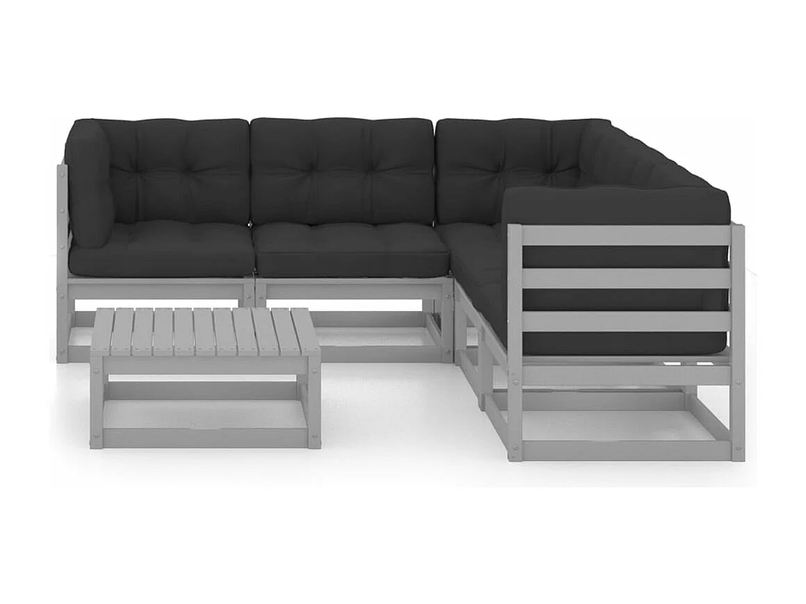 Juego de muebles de jardín 6 piezas y cojines madera pino maciza