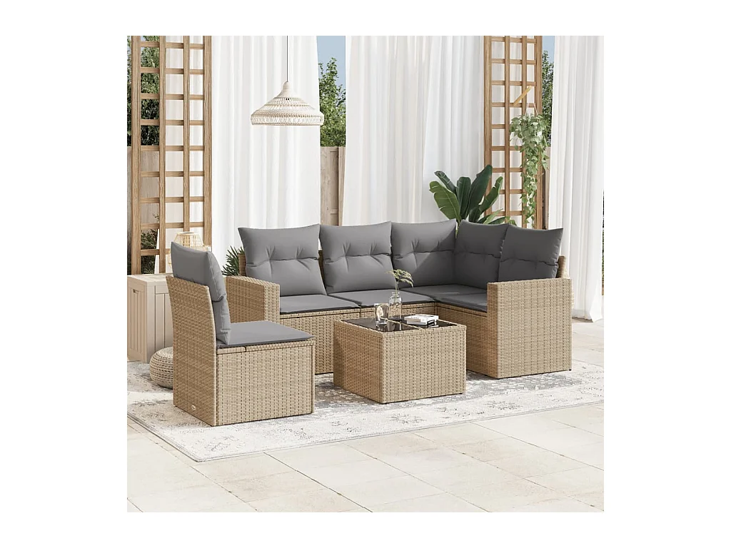 Salon de jardin avec coussins 6 pièces beige résine tressée