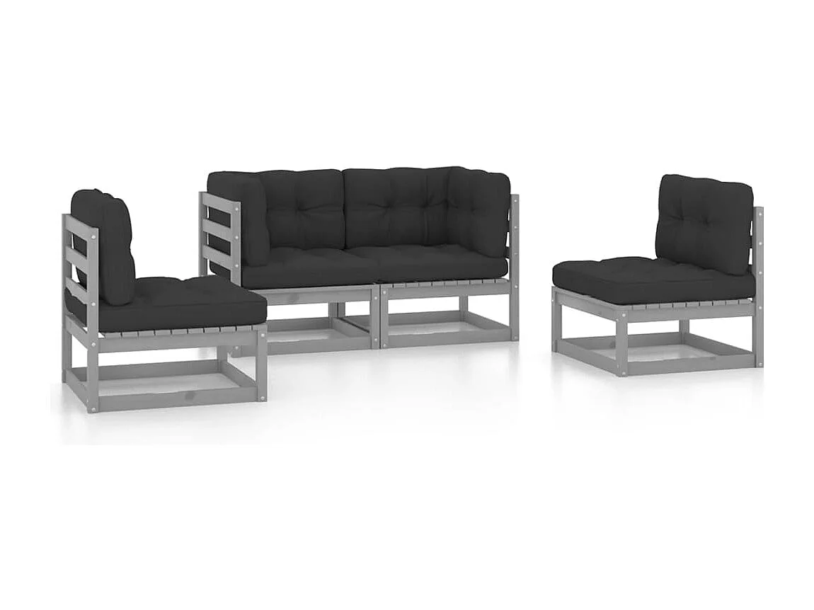 Juego de muebles de jardín 4 piezas y cojines madera pino maciza