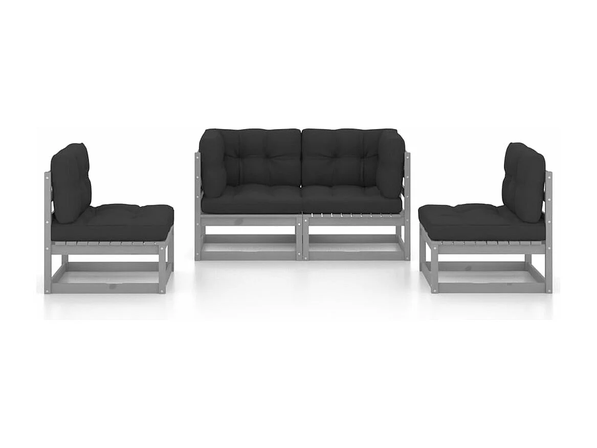 Juego de muebles de jardín 4 piezas y cojines madera pino maciza