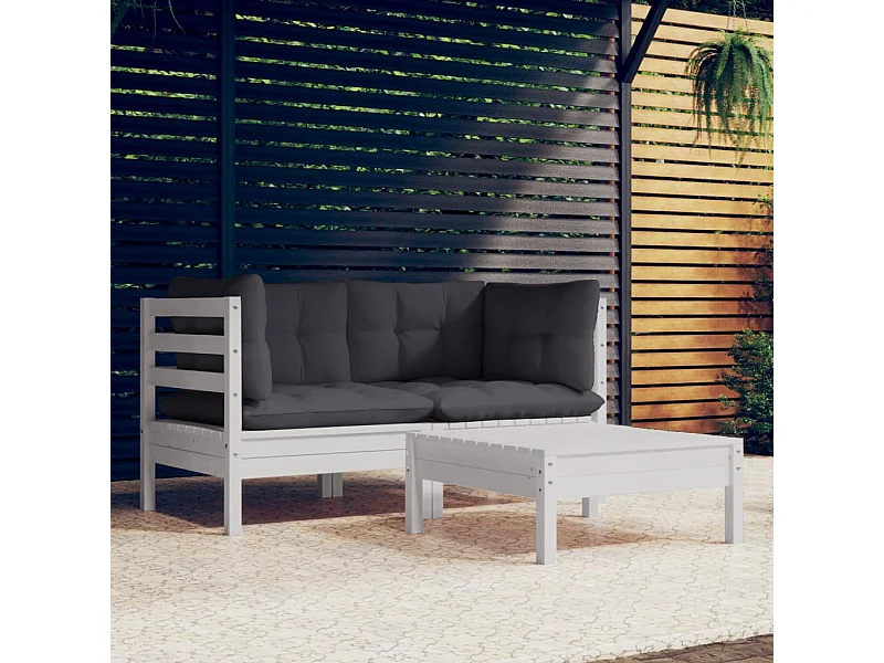 Muebles de jardín 3 piezas con cojines antracita madera de pino