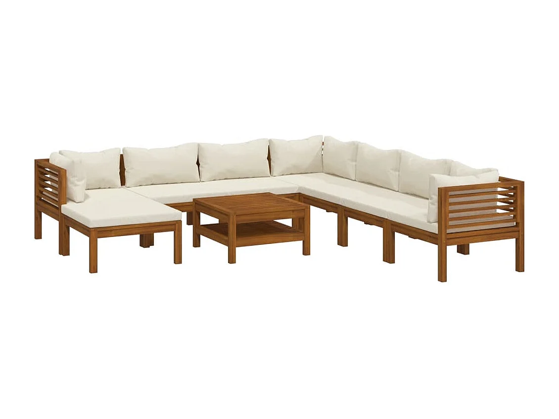 Salon de jardin 9 pièces avec coussin crème Bois d'acacia solide