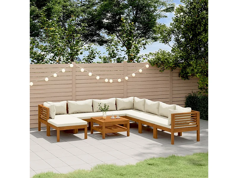 Set de muebles de jardín 9 piezas con cojín crema acacia maciza