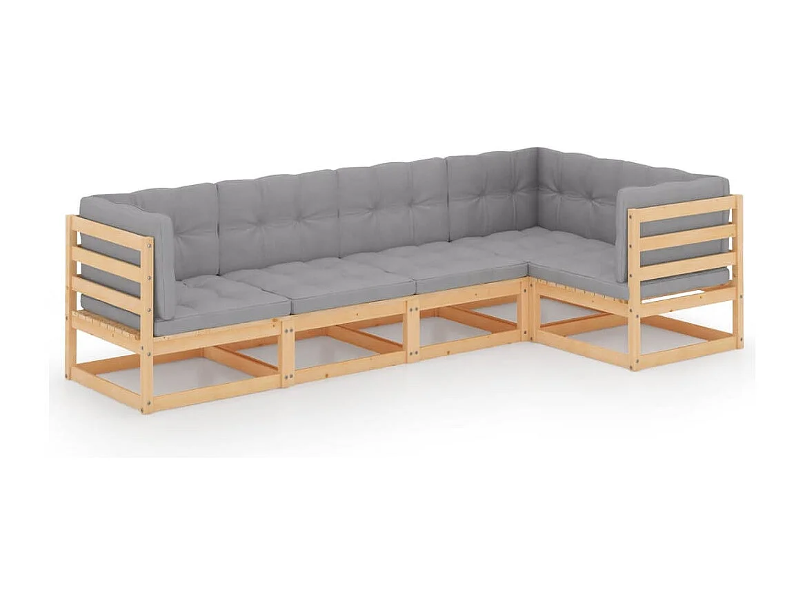 Juego de muebles de jardín 5 piezas y cojines madera pino maciza