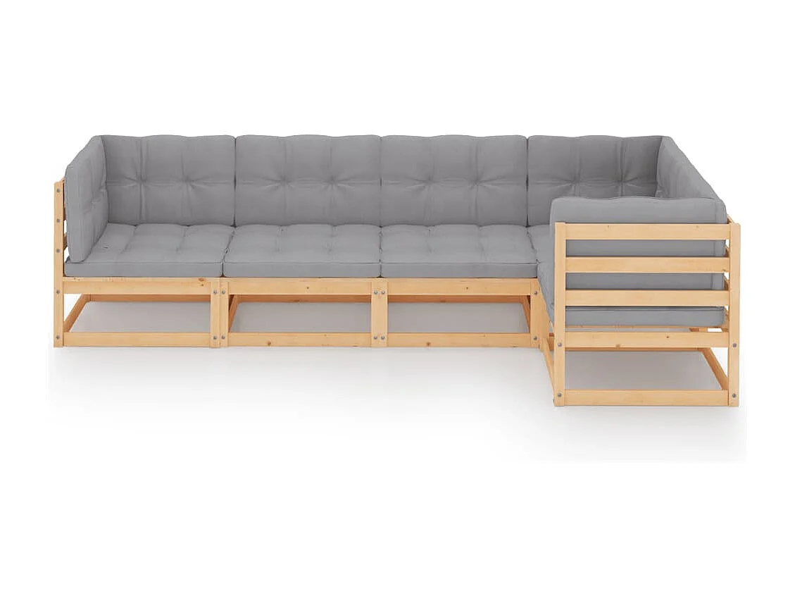 Juego de muebles de jardín 5 piezas y cojines madera pino maciza