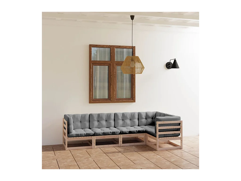 5-delige Loungeset met kussens massief grenenhout