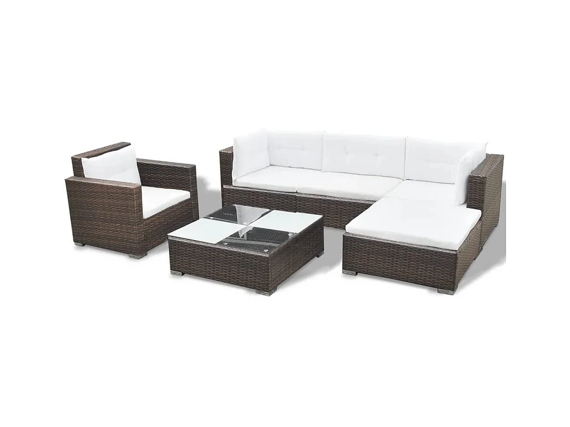 Set muebles de jardín 6 piezas y cojines ratán sintético marrón