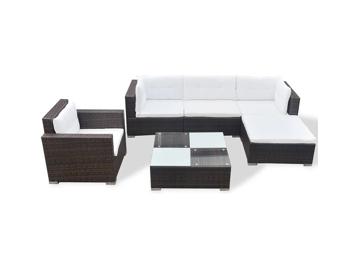 Set muebles de jardín 6 piezas y cojines ratán sintético marrón