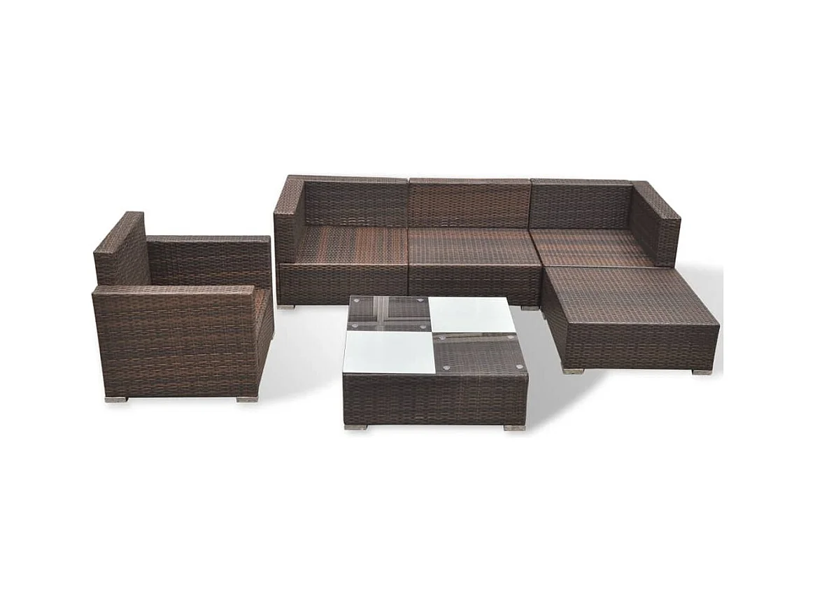 Set muebles de jardín 6 piezas y cojines ratán sintético marrón