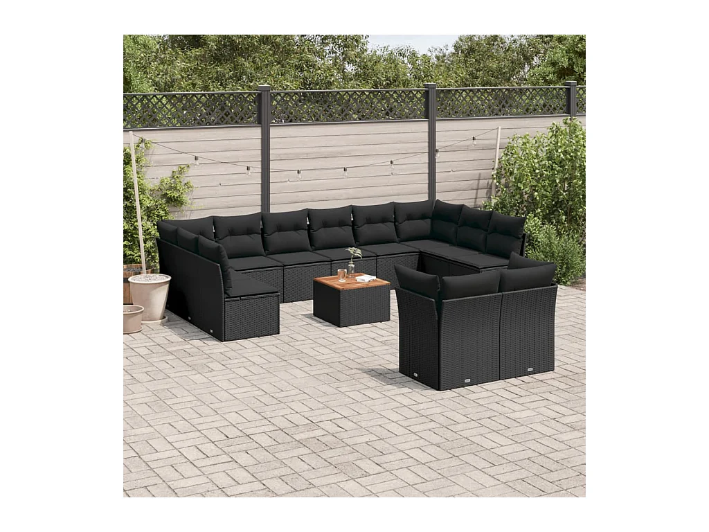 Set de sofás de jardín y cojines 13 piezas ratán sintético negro
