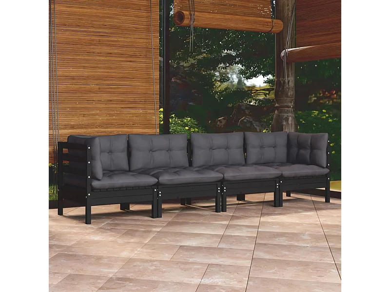 4 peças conjunto lounge jardim c/ almofadões pinho maciço