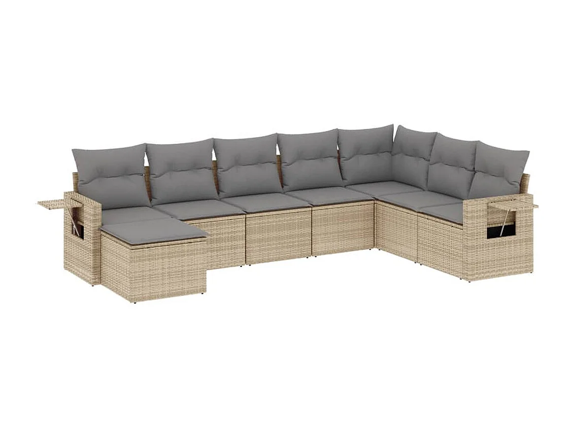Salon de jardin avec coussins 8 pièces beige résine tressée