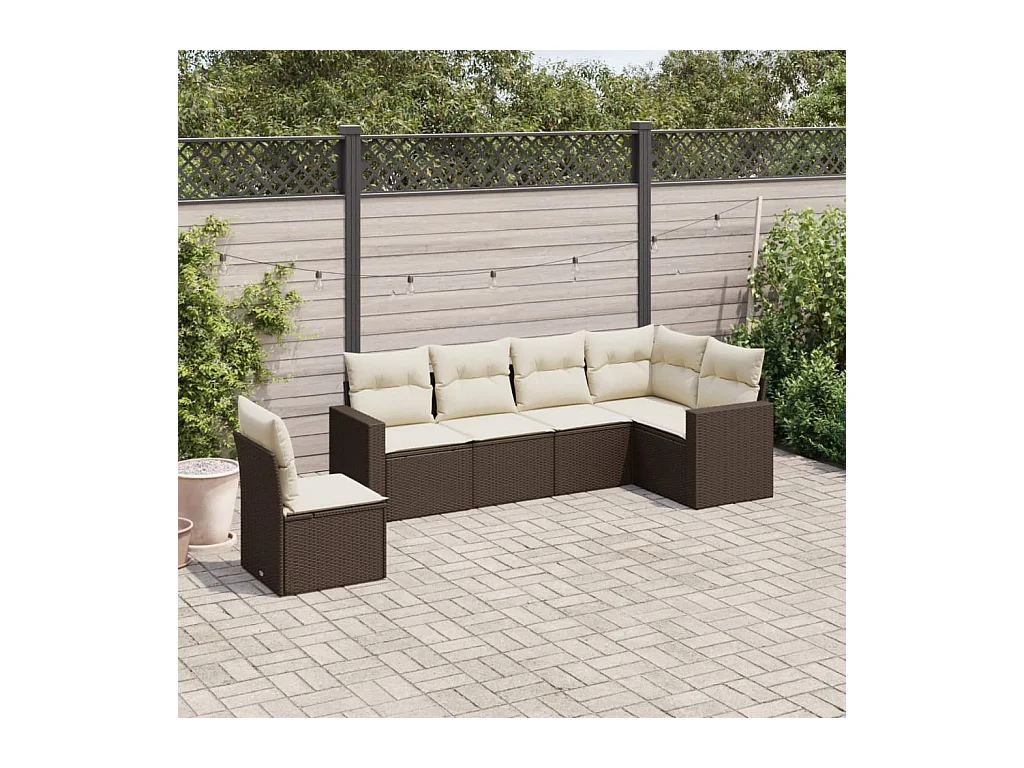 Salon de jardin avec coussins 6 pièces marron résine tressée