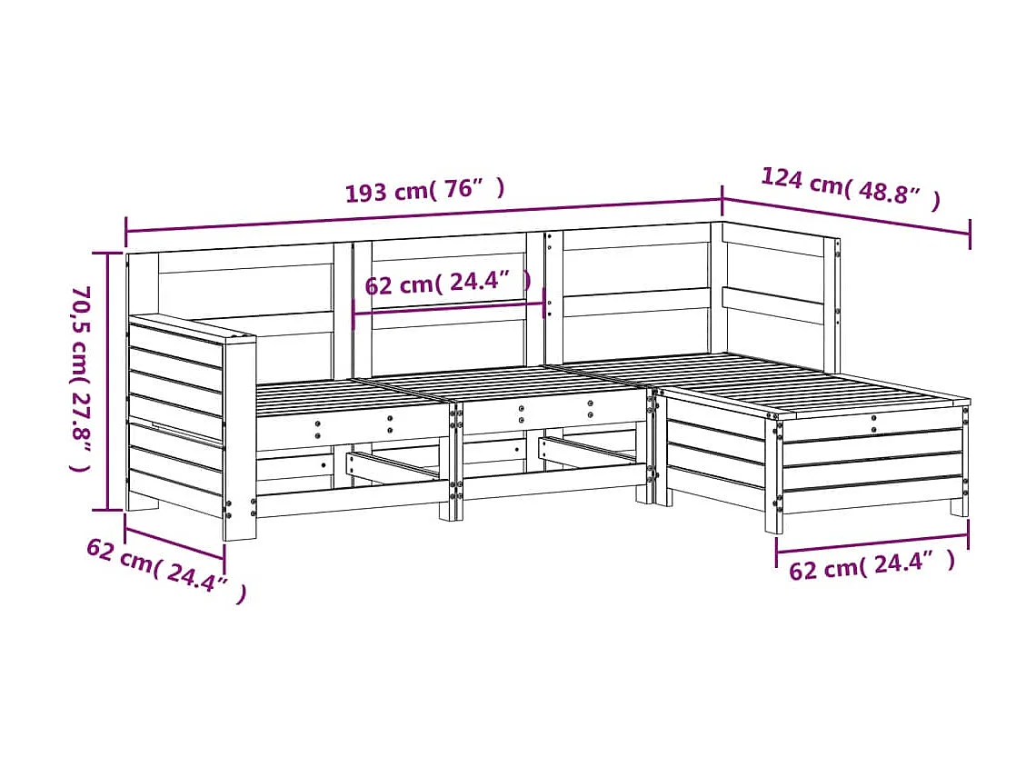 Salon de jardin 4 pièces bois de pin imprégné