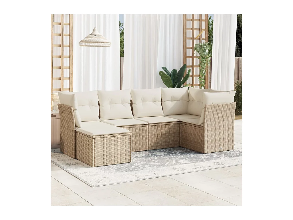 Salon de jardin avec coussins 6 pièces beige résine tressée