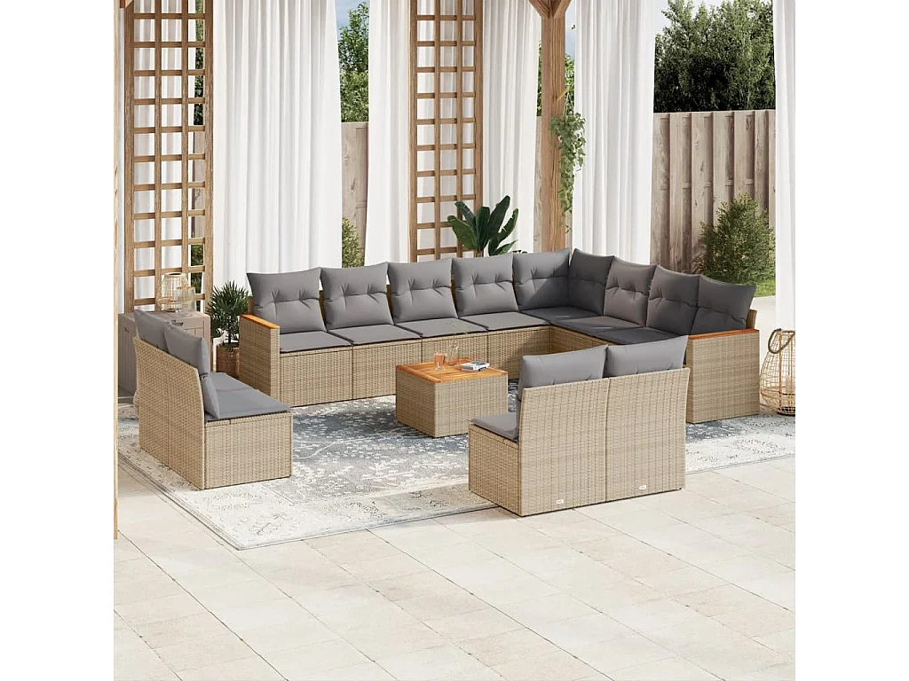 13-delige Loungeset met kussens poly rattan beige