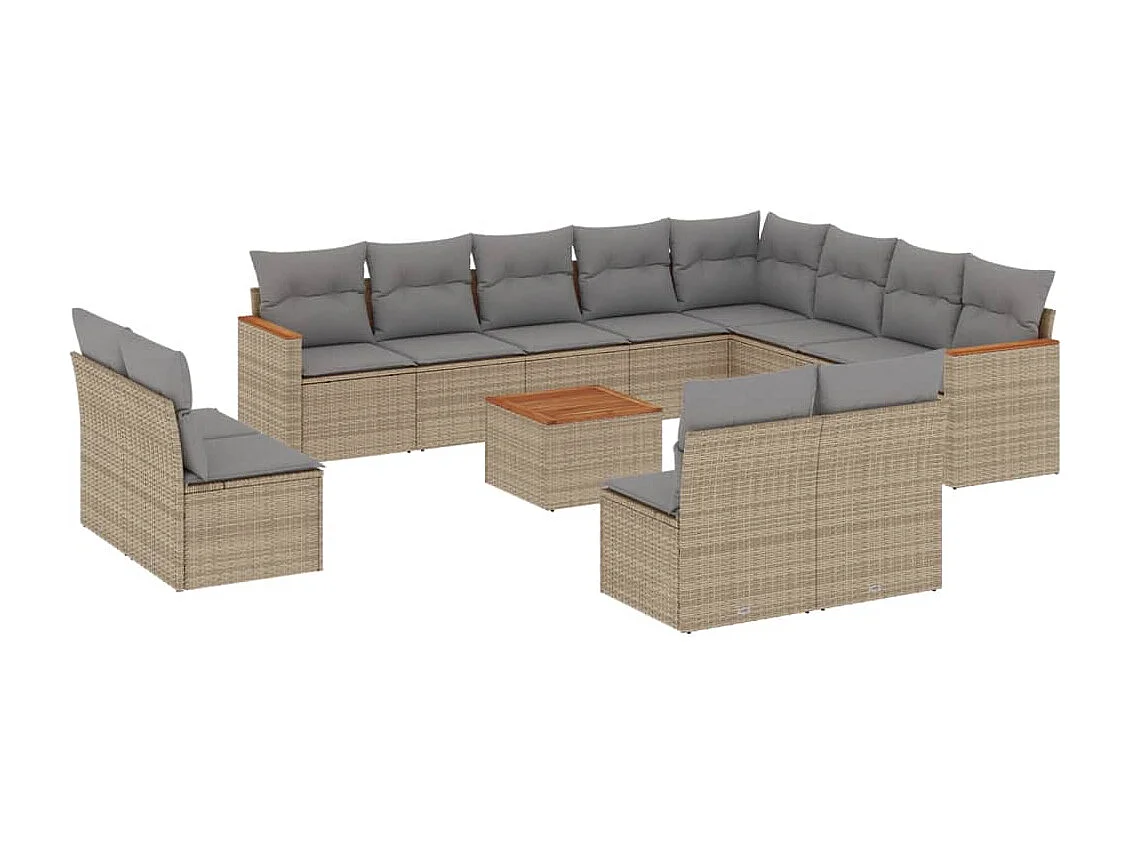 13-delige Loungeset met kussens poly rattan beige