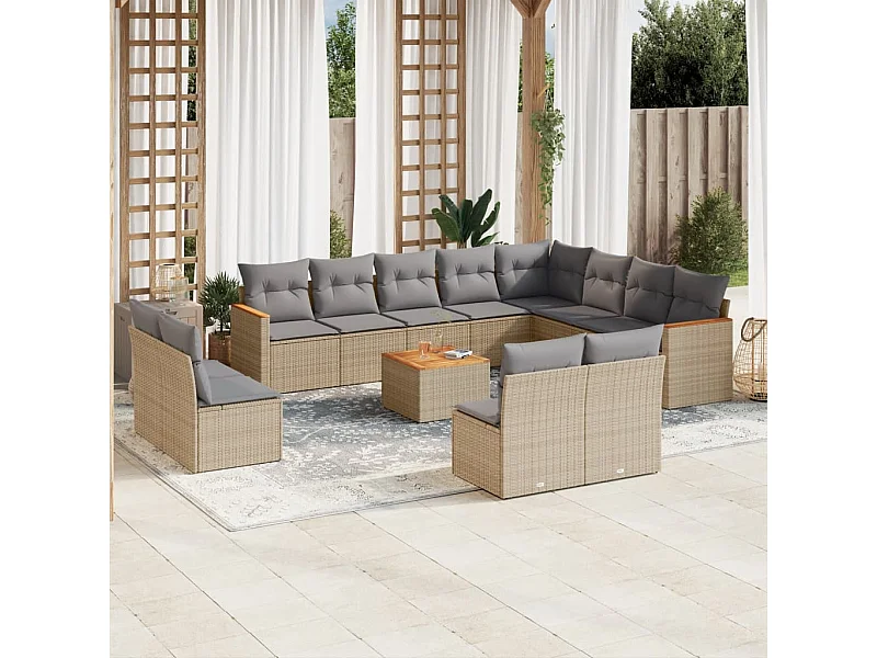 13-delige Loungeset met kussens poly rattan beige