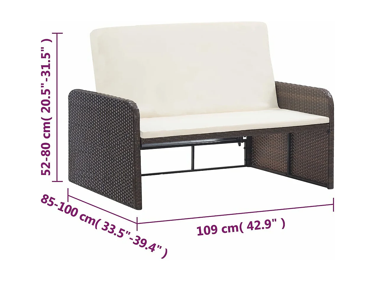 Salon de jardin 2 pièces avec coussins Résine tressée Marron