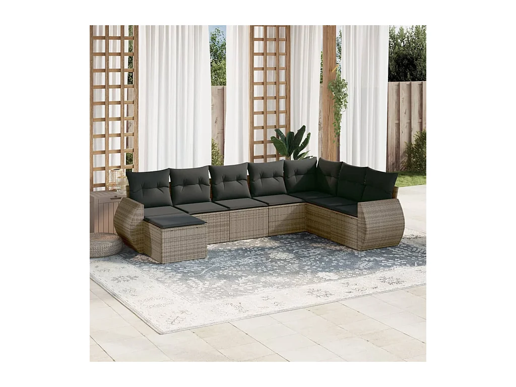 8-delige Loungeset met kussens poly rattan grijs