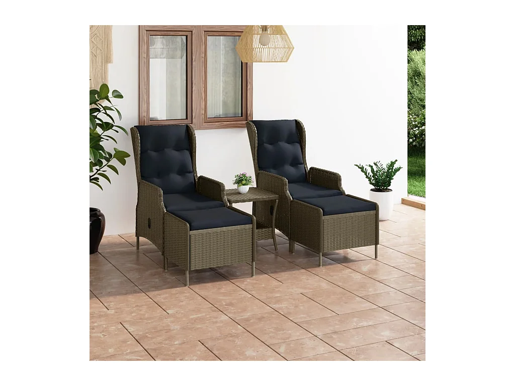 Salon de jardin 3 pièces avec coussins Résine tressée Marron